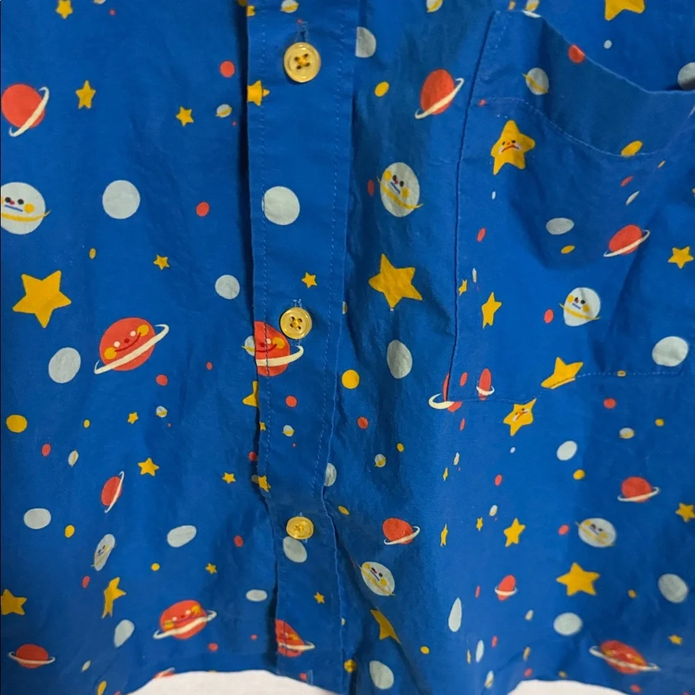 Lily Liliuhms Kids Unisex Blue Cosmic Button Down Shirt EUC Unique Eye-Catching